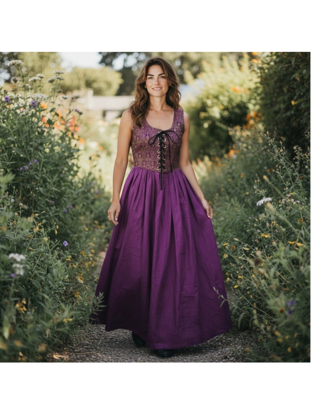 The Pyramid Collection Purple Lace-Up Maxi Dress Fairycore Renaissance Size L